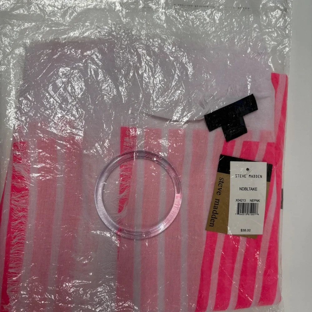 Steve Madden Pink and White Striped Oversized Scarf or Wraps - 74